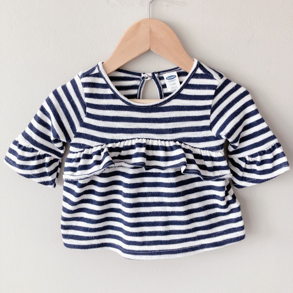 $2 Old Navy shirt 3-6m baby girl shirt tshirt top blue stripe